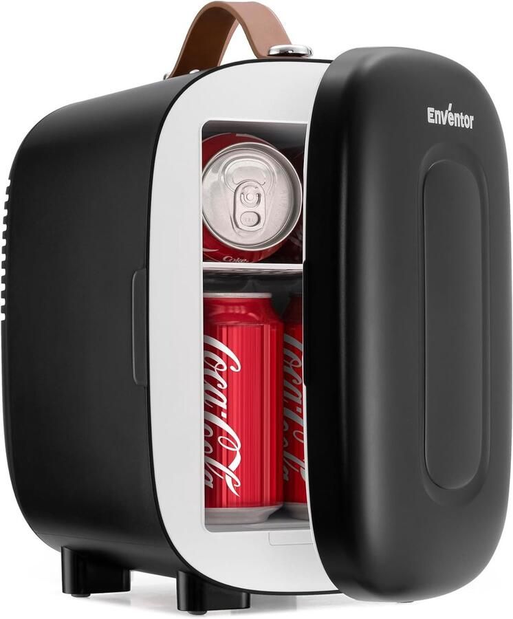 SnelShoppen Mini-koelkast 4L 6 blikjes Draagbare Koeler Verwarming AC + 12V DC Kleine Koelkast voor Slaapkamer Auto Huidverzorging Fruitdrank