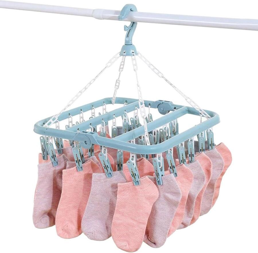 Sokdroger Clips Kledinghanger Droger Efficiënt Drogen 32 Clips Draaibaar 32x32cm Blauw