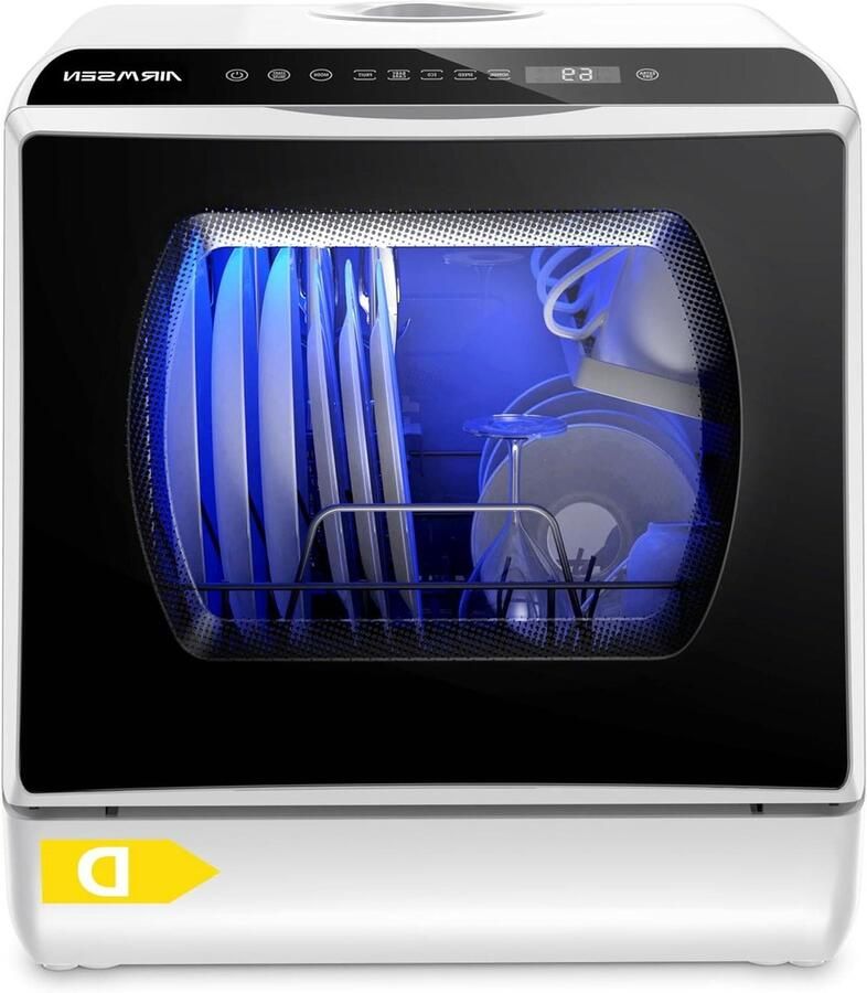 Tafelblad Vaatwasser Aanrecht Vaatwasser Compact Keuken Reinigen Dubbele Watertoevoer 458 cm Wit en Zwart