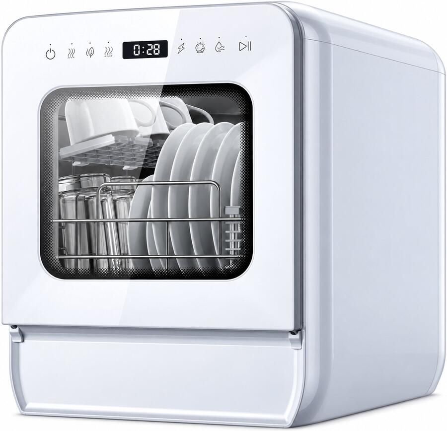 Tafelmodel Vaatwasser 4 Couverts – 9 Programma's – 5L Waterreservoir – 360° Reiniging – Startuitstel
