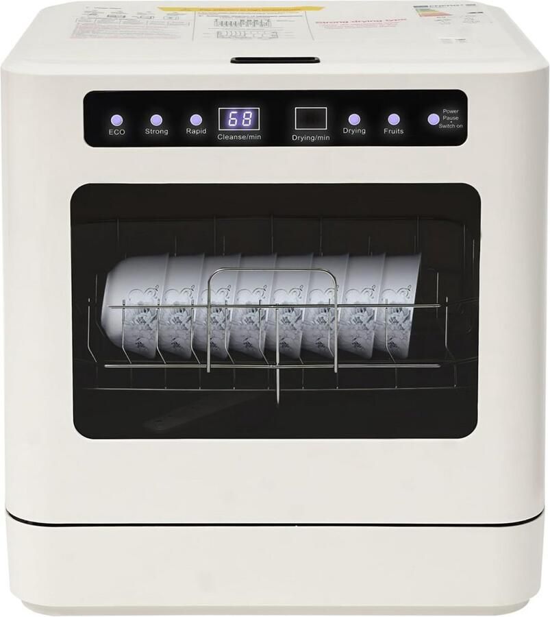 Tafelvaatwasser Compacte vaatwasser Snel servies reinigen Vier reinigingsprogramma's 43x39x46 cm Wit