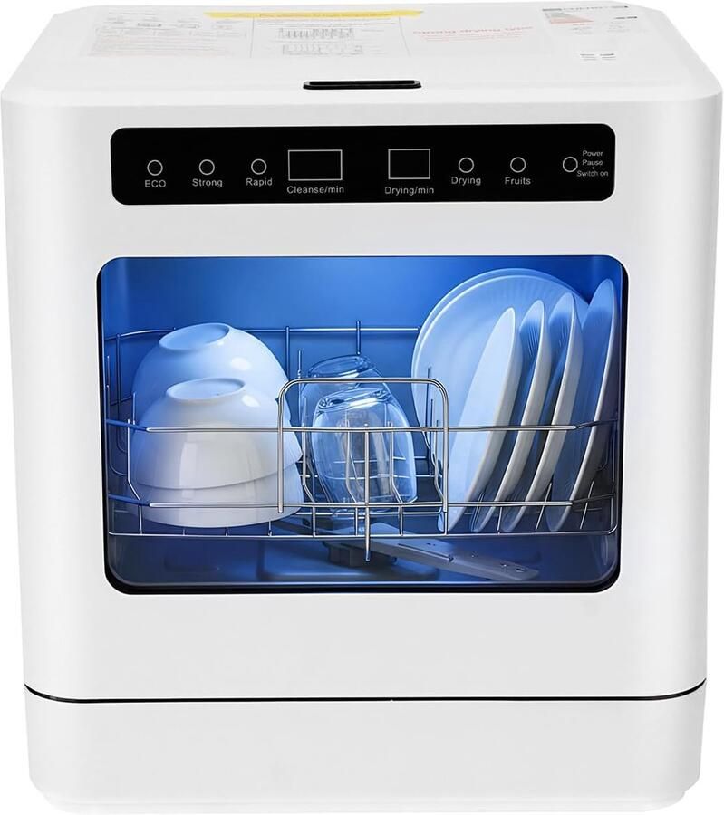 Mini Vaatwasser Draagbare Spoelmachine Snel Servies Reinigen Vier Wasprogramma's 6-8 Borden Capaciteit Wit