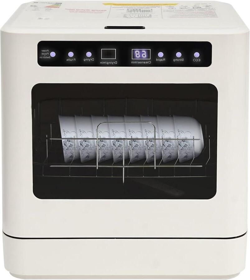 Tafelvaatwasser Mini vaatwasser Servies Reinigen Compact 2-niveaus 6-8 couverts Wit
