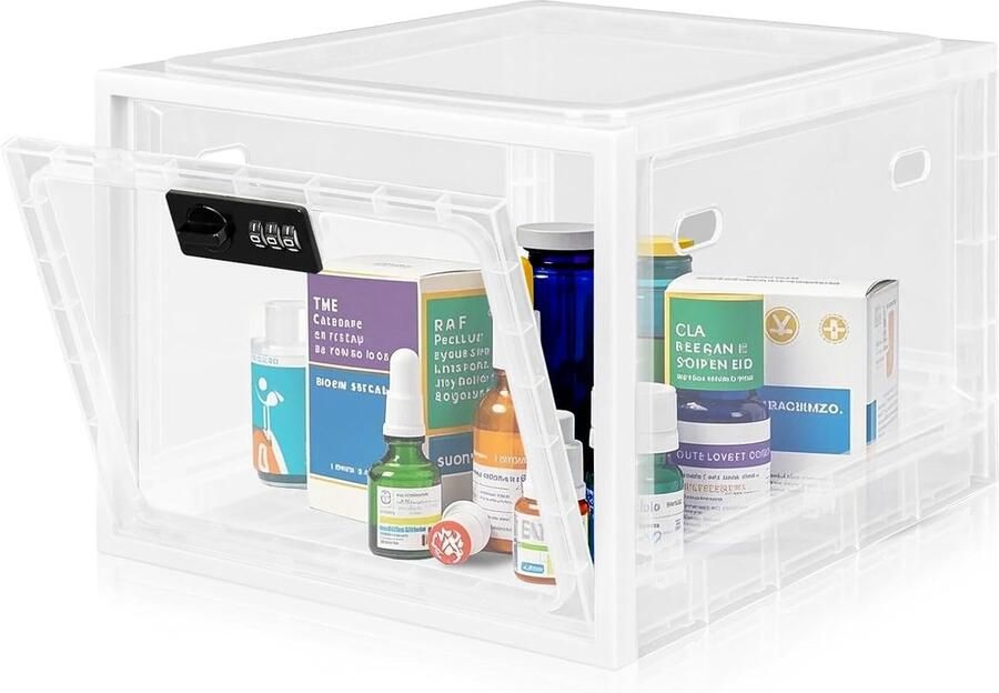 Thijox Transparante Afsluitbare Doos met Cijferslot Veiligheidsbox voor Medicijnen Mobiele Telefoon Snacks Stapelbare Opbergdoos voor Koelkast (