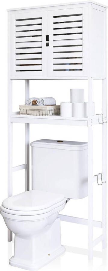 Toiletkast organizer vrijstaand bamboe wit badkamer boven het toilet opbergkast met verstelbare binnenplank Wasmachine rek