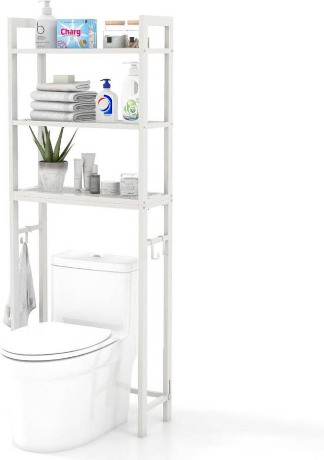Toiletrek met 3 planken en 3 haken 170 cm voor wasmachine wit Wasmachine rek