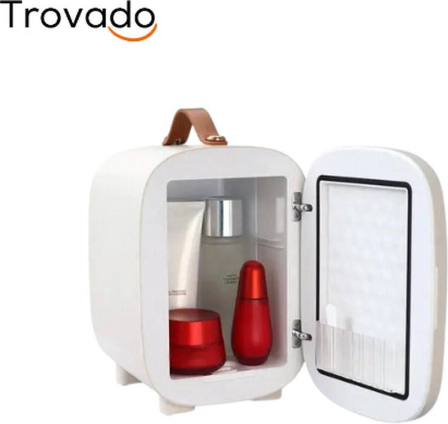 Trovado Minikoelkast 4L 6 Blikjes 2 in 1 kleine koelkast Koel- en verwarmingsfunctie Compacte drankkoelkast 9 V DC 220 V AC voor kantoren en slaapkamer Drinken Cosmetica Wit