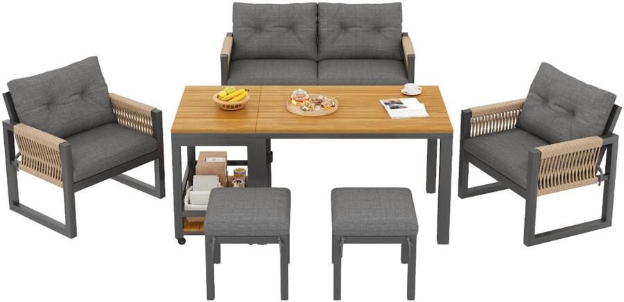 Tuinset Gevlochten Kussens Multifunctioneel Tafel