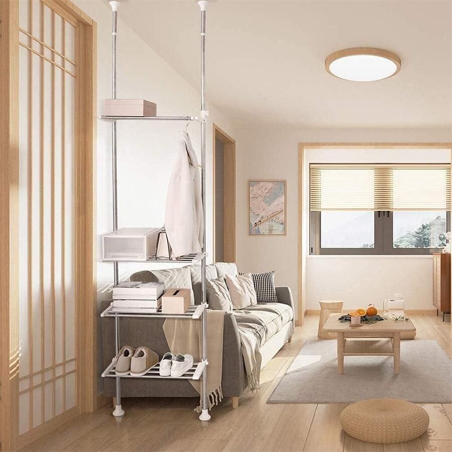 Uitbreidbare 4-laags Wasplank over Toilet Wasmachine Opbergrek met Organizer Spanningspaal voor Kleine Ruimtes Ivoor Wasmachine rek