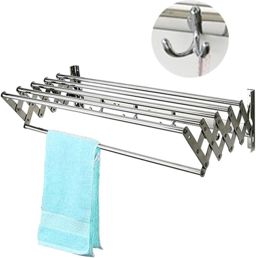 Uitschuifbare Wasdroger Opvouwbaar Droogrek Ruimte Besparen Wandmontage 80 cm Zilver