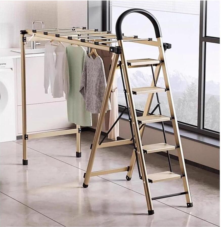 Uittrekbaar Droogrek Wasdroger Balkonrek Kleding Drogen Versterkte Aluminium Constructie 151 x 56 x 172 cm Goud