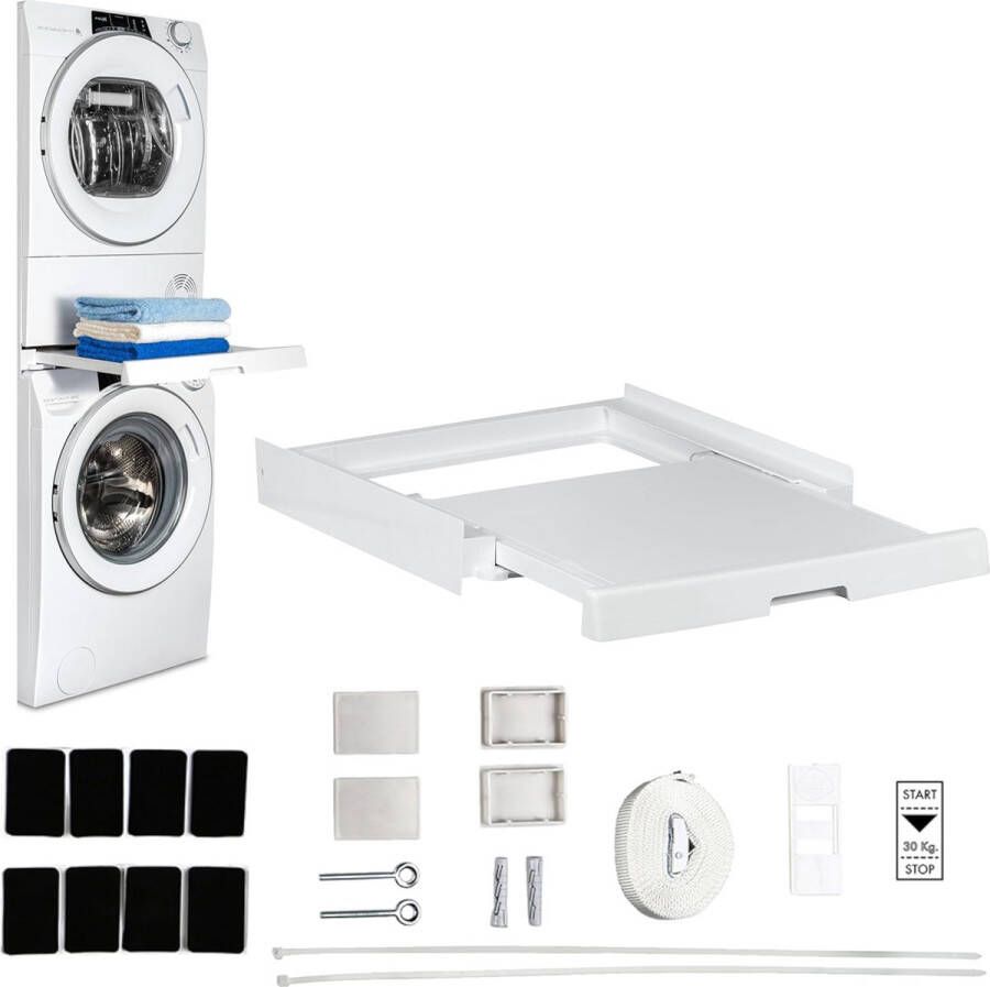 Care+Protect Universeel tussenbouwframe met uittrekbare bodem voor wasmachines en drogers geschikt voor apparaten met diepte 47-62 cm ruimtebesparend eenvoudig te installeren wit vierkante