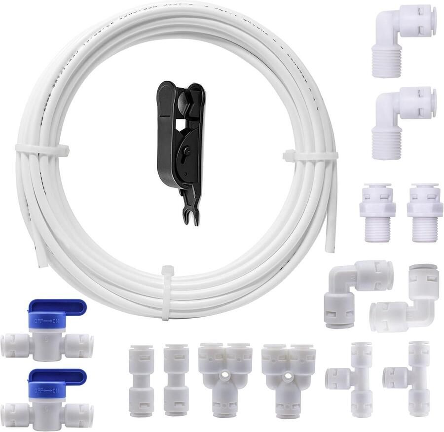 Universele 10 m waterfilter aansluiting set voor 1 4 inch slangen 14 onderdelen inclusief afsluitklep Y T en I type voor koelkast en waterdistributie