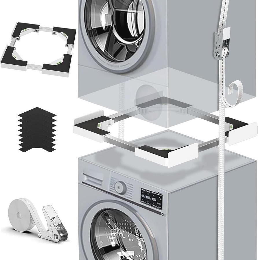 Universele stapelset voor wasmachine en droger met diepteverstelling en antislippads
