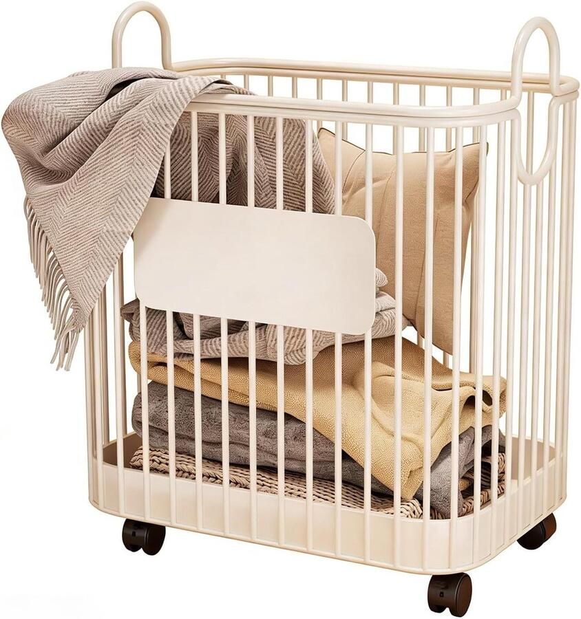 Wasmand Vuilnisbak Was Sorteren 360 graden wielen 40x25x53cm Wit