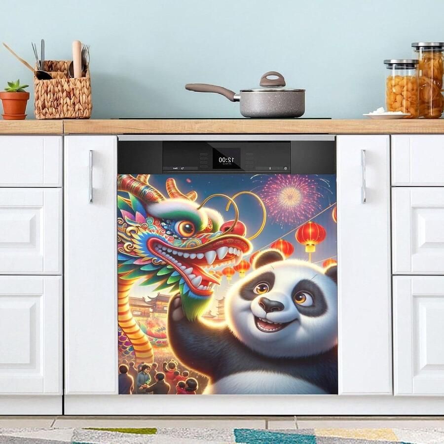 Vaatwasser Magneet Cover Keuken Decor Keuken Opfrissen Universele Compatibiliteit 58 x 66 cm Chinees Draak Panda