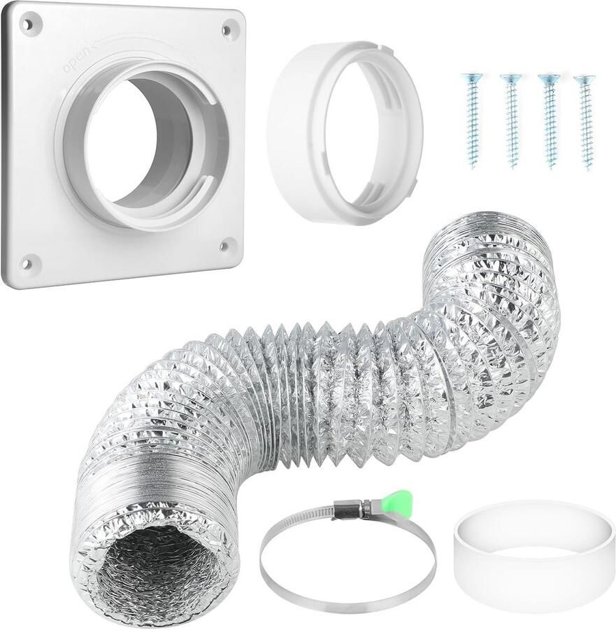 Ventilatieset voor wasdroger met wandventilatiepaneel en adapter