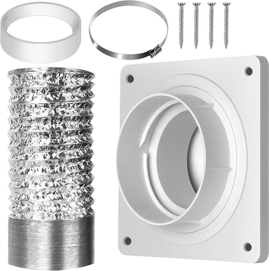 Ventilatieset Wasdroger Binnenventilatie Kit Luchtcirculatie Verbeteren Dubbele Aluminiumlaag 18.5 cm Wit