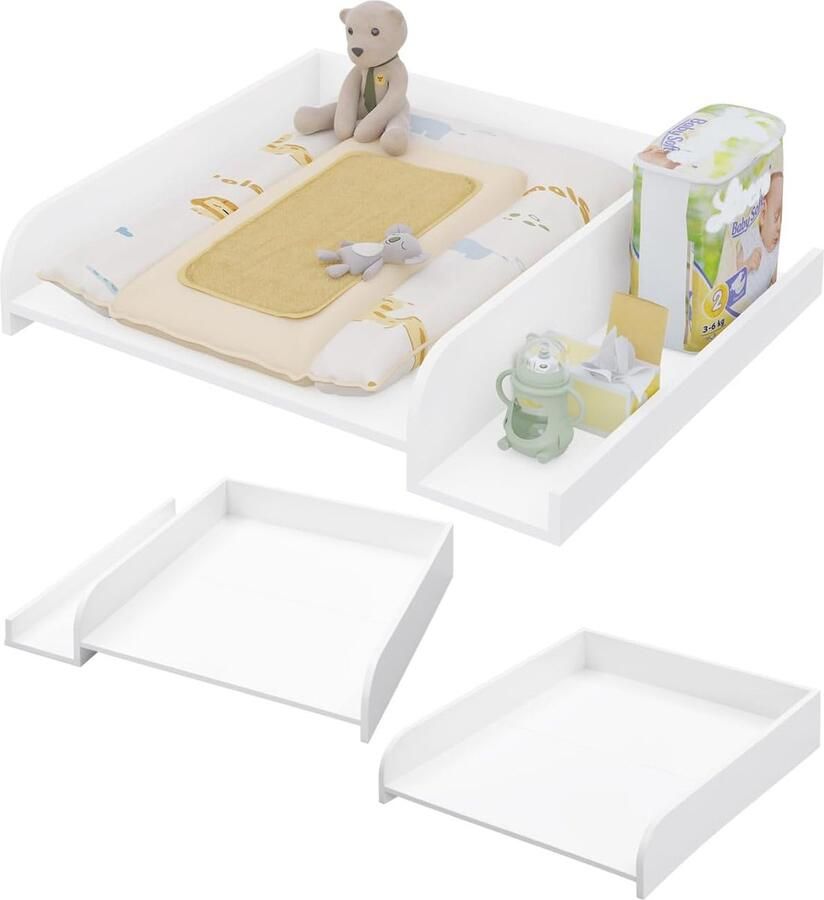 Verschoningskussen voor wasmachine aankleedkussen met beschermrand en opbergvak wikkeldeksel van hout aanpasbaar aan wasmachine of droger 80 x 70 x 16 5 cm