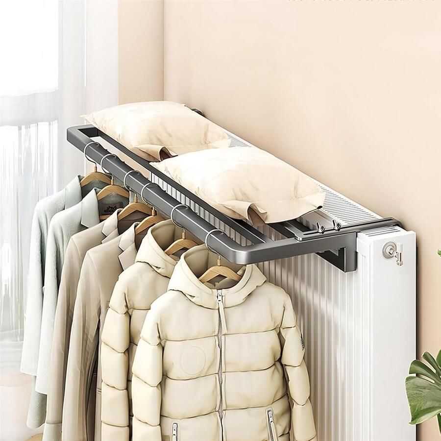Verstelbaar Droogrek Radiator Droger Was Binnen Drogen Verbreed Ontwerp 40-100cm Zwart Grijs