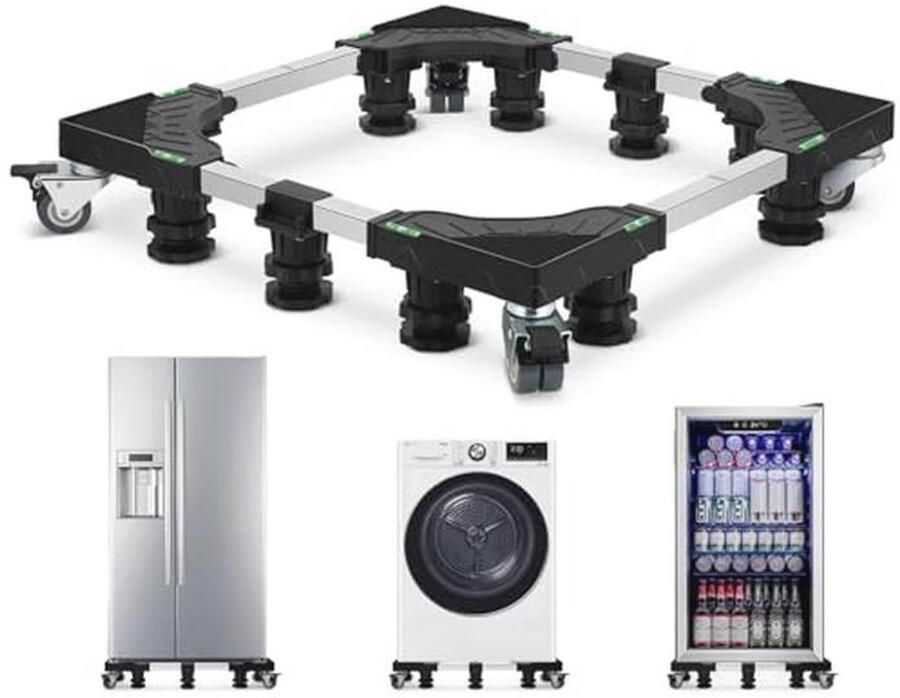 Verstelbare houder voor wasmachines en wasdrogers 61-78 cm 300 kg capaciteit met wielen en stabiele basis