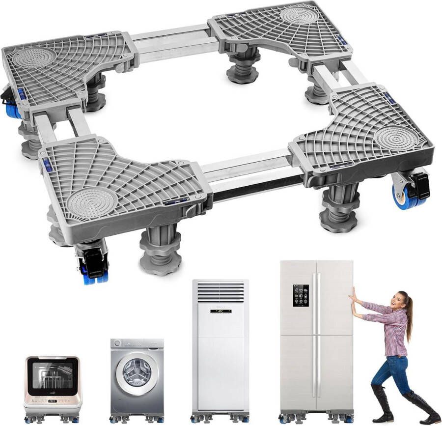Verstelbare Wasmachine verhoger met 8 poten Antislip en schokdempend Voor koelkast en droger Breedte instelbaar 45 68 cm Hoogte instelbaar 85 120 cm Wasmachine verhoger