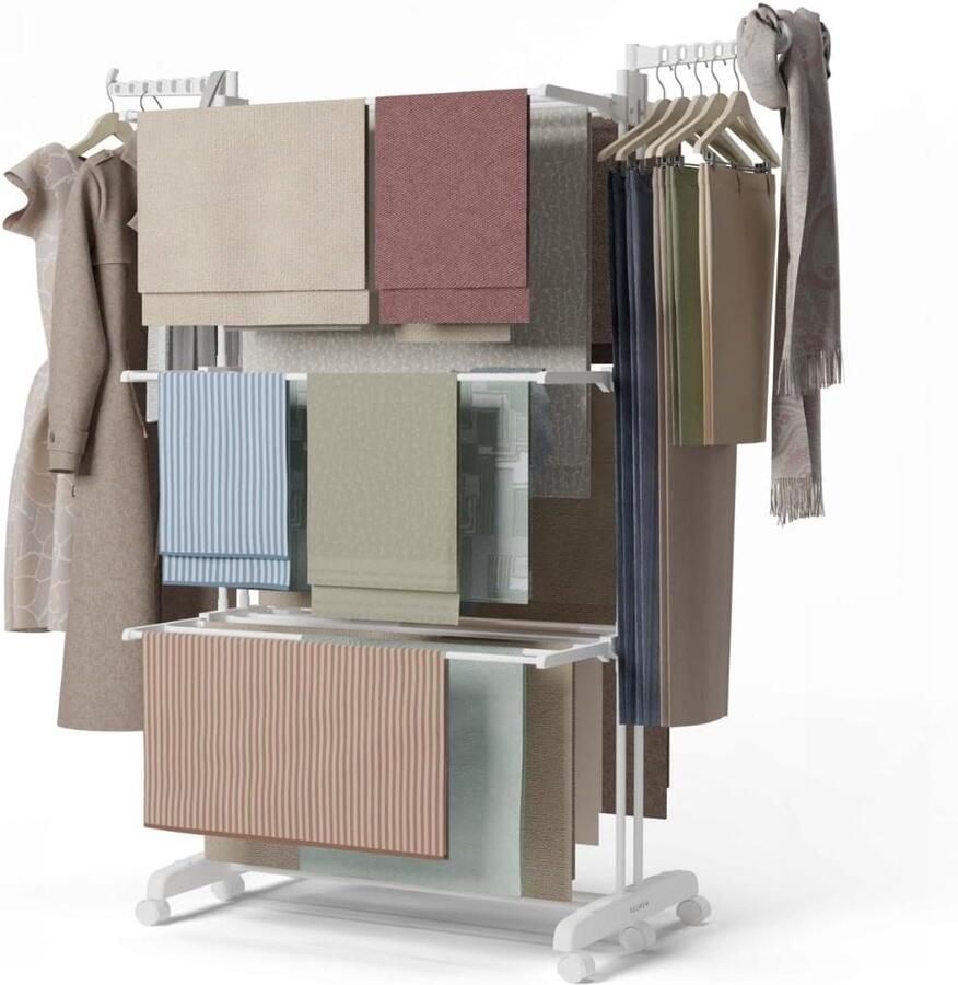 Verticale Wasdroger Kledingrek Droogrek Kleding Drogen Met Wielen Schoenenrek 18.5 meter Wit