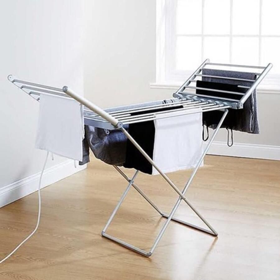 Verwarmd Wasrek Elektrische Droger Kleding Drogen Opvouwbaar Ontwerp 147 cm Hoog Zilver