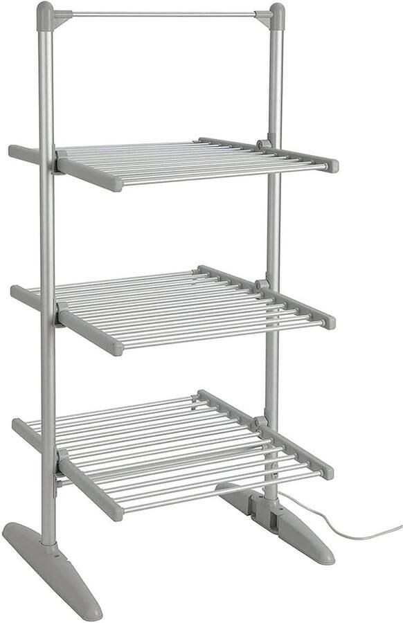 Verwarmde Wasdroger Elektrisch Droogrek Kleding Drogen Opvouwbaar 3-Laags 73x70.5x148cm Zilver