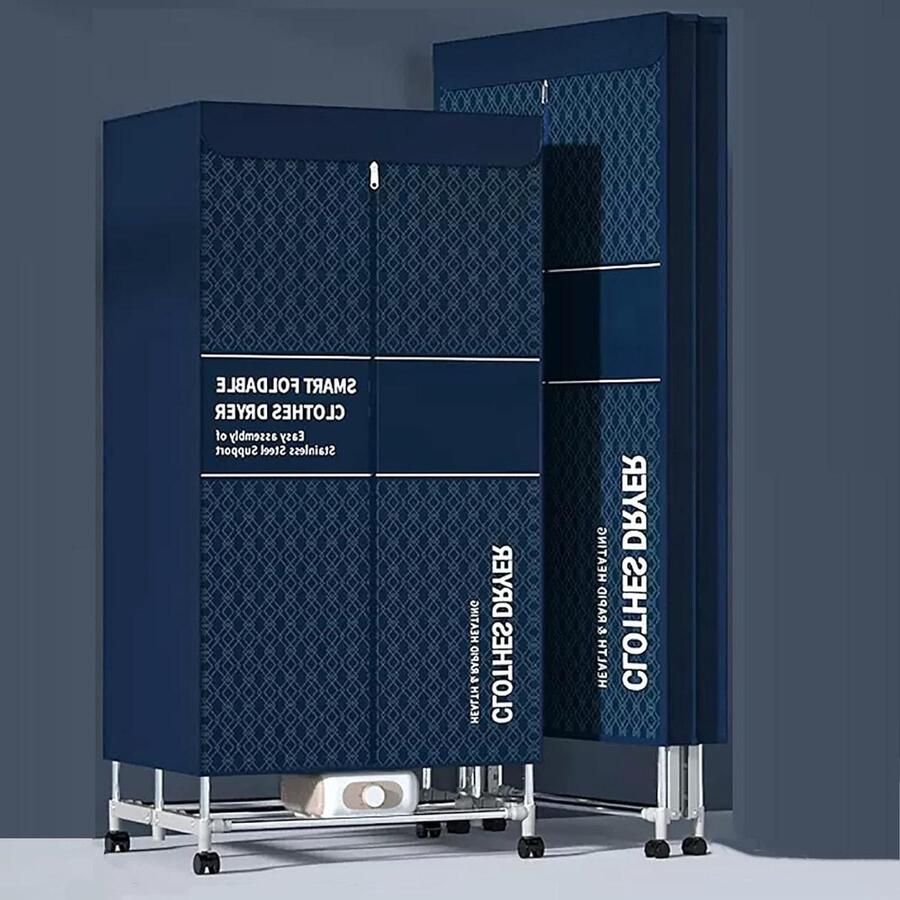 Verwarmde wasdroger Elektrisch droogrek Kleding drogen Opvouwbaar en draagbaar 75 cm hoog Donkerblauw