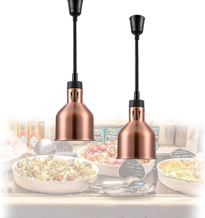 Voedselwarmers Horeca Warmtelamp Buffet Voedsel Warm Houden Uitschuifbare Hoogte 2 Stuks Koper
