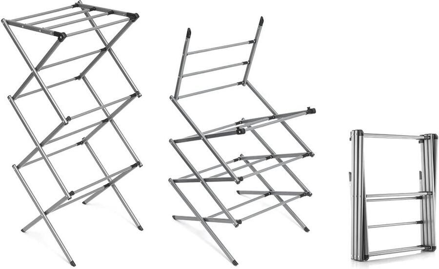 Vouwbare en Uittrekbare Wasdroger met 3 Niveaus en 11 Droogstangen