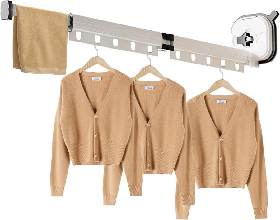 Vouwbare Kledingdroger Uittrekbare Hanger Kleding Drogen Ruimtebesparend Wandrek 6.3D x 16.2B x 6.3H cm Wit