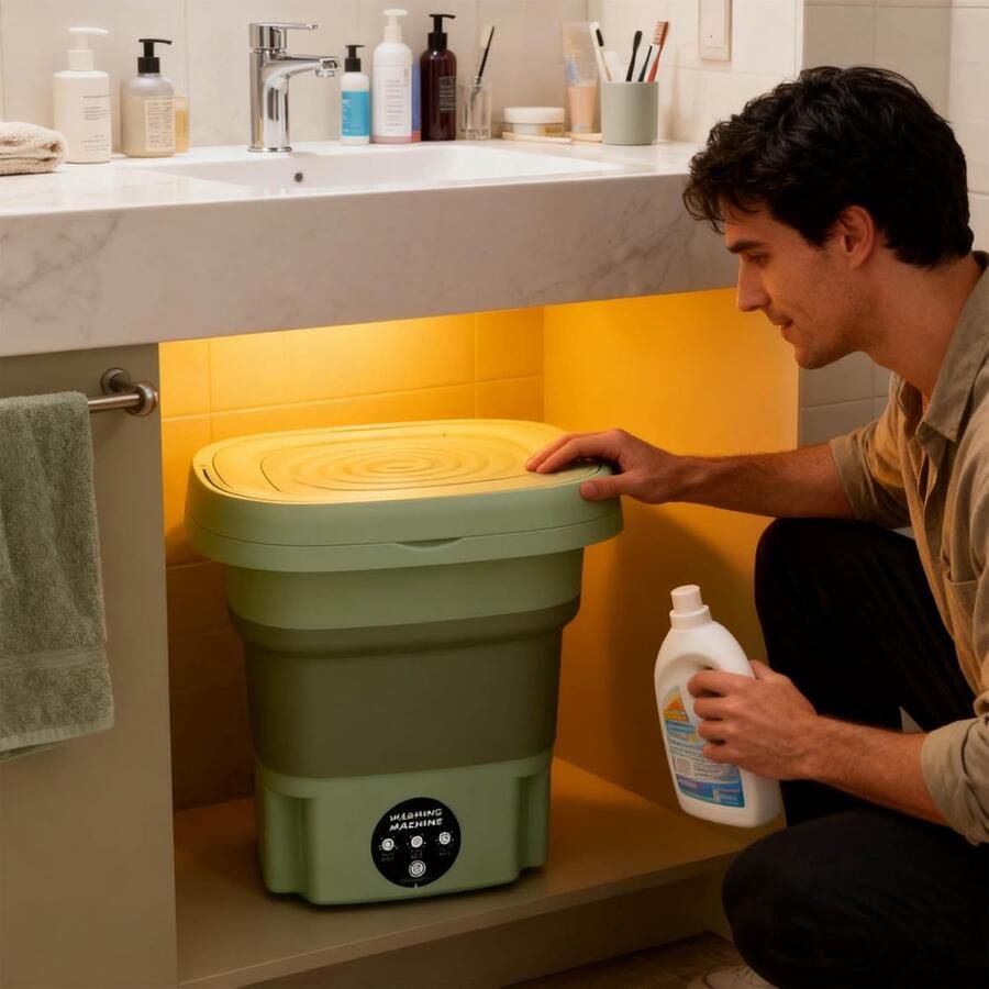 Vouwbare Wasmachine Emmer Draagbare Washer Reizen Ondergoed Ruimtebesparend Compact Ontwerp 9L Capaciteit Groen