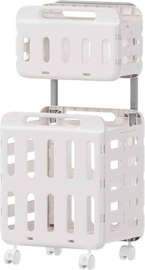 Vouwbare Wasmand Opvouwbare Wasserette Ruimte Besparen Met Wielen 47x41x14 cm Wit