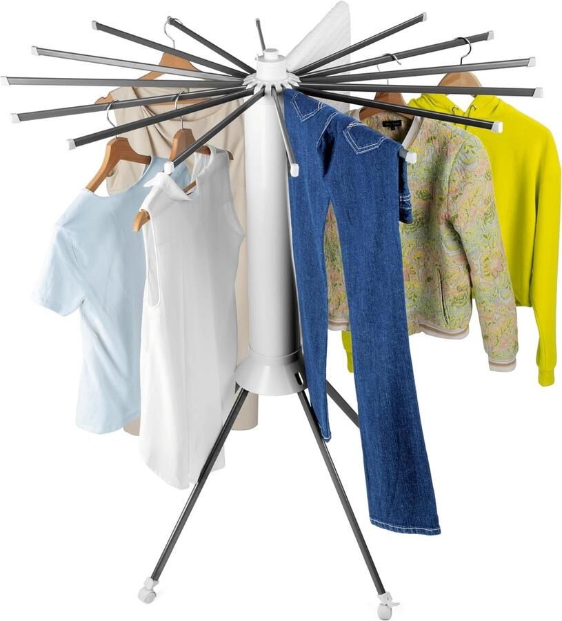 Waaierdroogrek Droogmolen Kleding Was Drogen Variabel Opstelbaar Tot 8 Meter Grijs Wit - Foto 1
