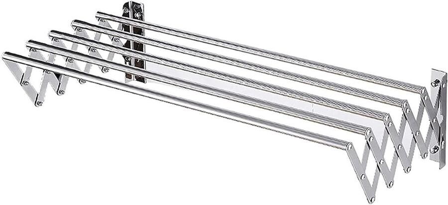 Wandgemonteerde Kledingdroger Droogrek Intrekbaar Was Drogen Roestvrij Staal 60 cm breed Zilver
