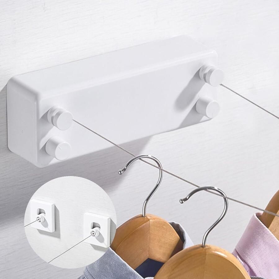 Wandwasdroger Intrekbaar Waslijn Uittrekbaar Kleding Drogen Zonder Boren 2.3x6.5x2.3 cm Wit