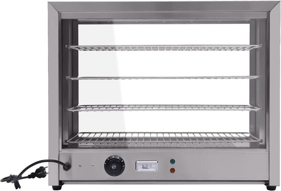 Warmhoudvitrine 4 etages Verwarmkast Horeca Voedsel presenteren Instelbare temperatuur 64 x 34 x 53 cm Zilver