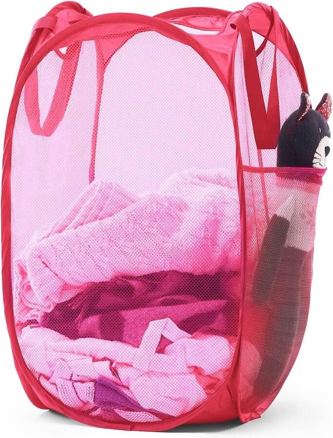 Was Mand Opvouwbare Mand Kleding Opbergen Ventilerend Mesh 70 Liter Roze