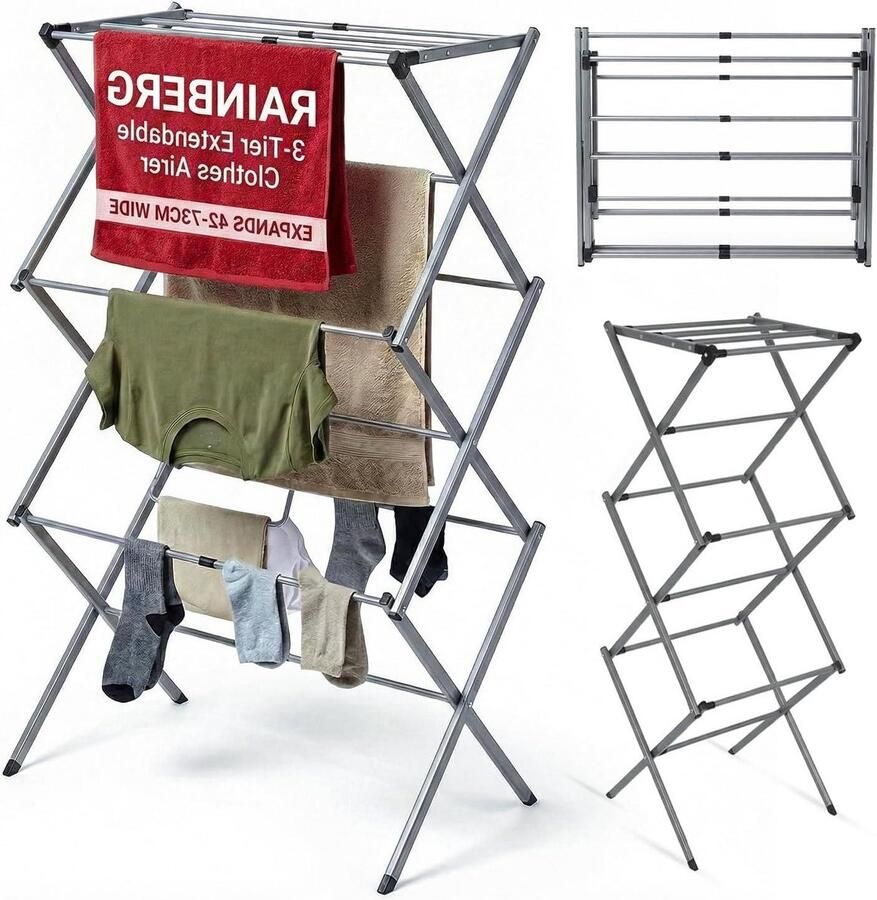 Wasdroger 3-laags Wasrek Opvouwbaar Kleding Drogen Uitschuifbaar Ontwerp 8 meter droogruimte Wit