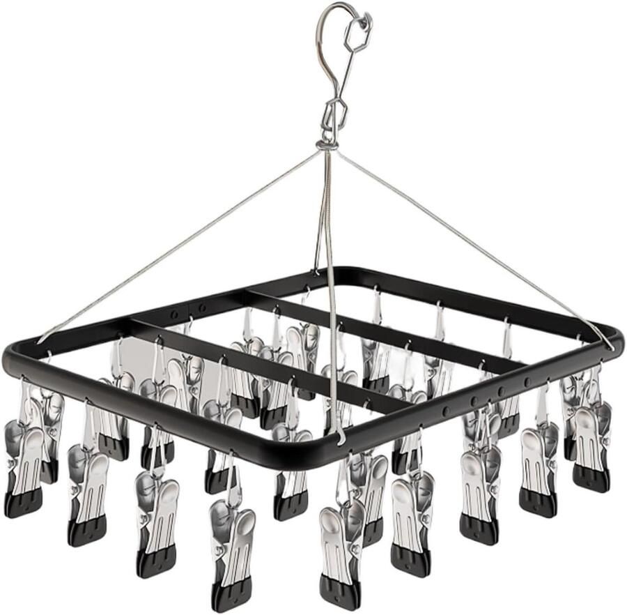 Wasdroger met clips Droogrek organizer Kleding drogen Ruimtebesparend ontwerp 36 clips Zwart