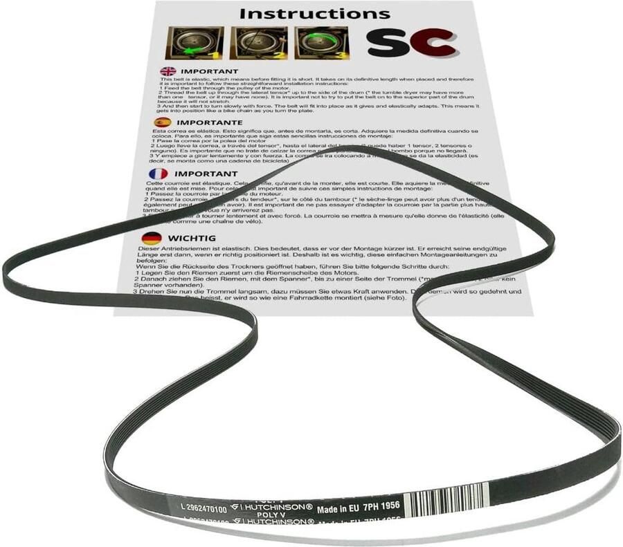 Wasdroger Riem Drogerband Apparaat Reparatie Standaard Lengte 1956 mm Zwart