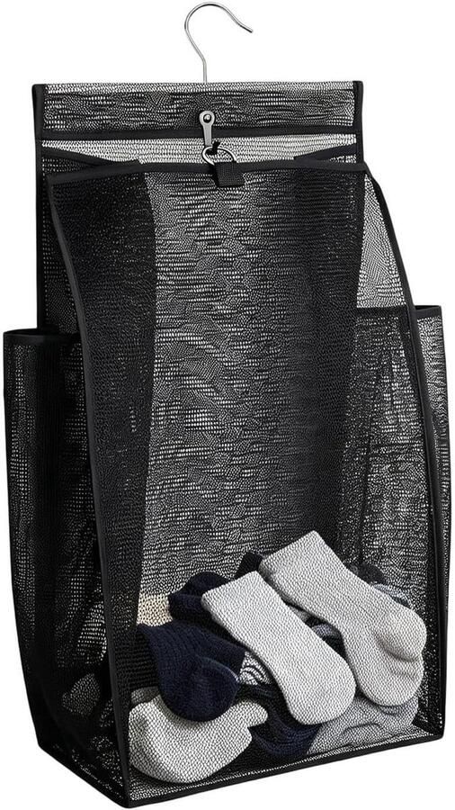 Wasgoedmand Mesh Kleding Organizer Ruimte Besparen Draaibare Haak 61x36x19cm Zwart