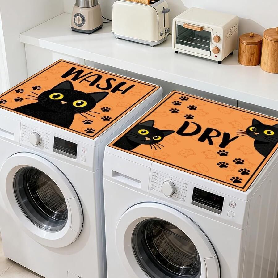 Wasmachine Droger Hoezen Apparaat Beschermers Huishoudelijk Gebruik Antislip Onderkant 60 x 60 cm Zwart Gele Kat