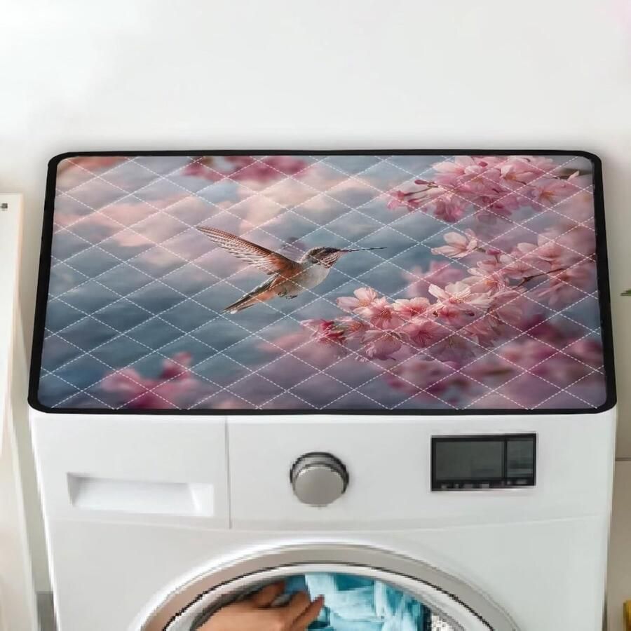 Wasmachine Drogerhoes Apparaatbeschermer Apparaten Beschermen Duurzame Stof 60x50 cm Kolibrie Kersenbloesem