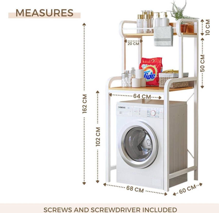 Wasmachine-organizer voor badkamer met 2 niveaus van E1-hout en staal Ruimtebesparend Wasmachine rek