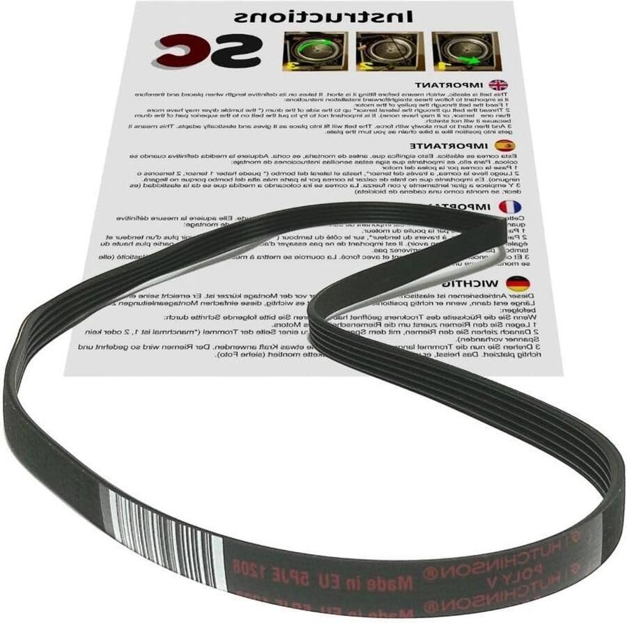 Wasmachine Riem V-snaar Wassen 1208 mm Strie Type J 1208 mm Zwart