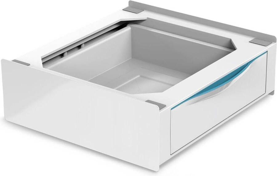 Wasmachine verhoger Base Tower Extra L60 universele overlappingsset voorgemonteerd met lade van 28 l inclusief veiligheidsgordel draagkracht 250 kg wit Wasmachine verhoger