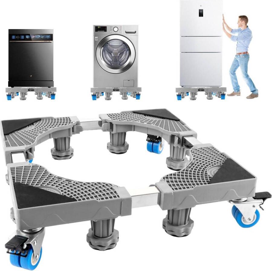 Wasmachine verhoger met 8 poten en 4 wielen verstelbare wasmachines antislip en schokdempend belasting 200 kg (41-65 cm 9-11 cm) Wasmachine verhoger